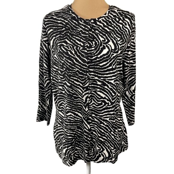 Jillian Jones Cardigan Sweater Size 1X Animal Print Black White - Picture 1 of 6